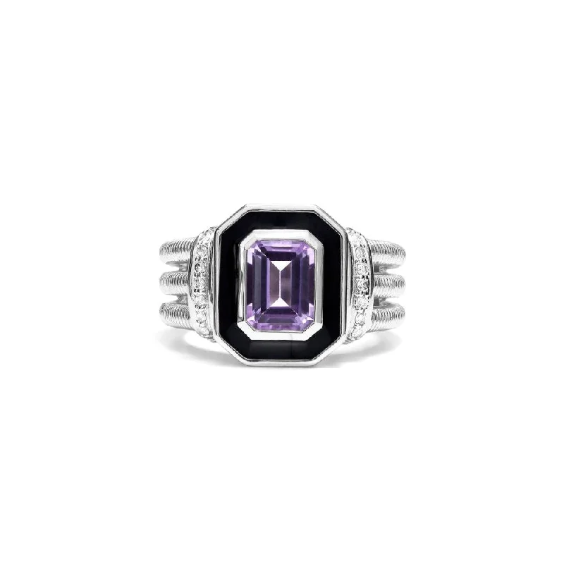 women's adjustable gemstone rings -Judith Ripka Adrienne Ring with Enamel, Amethyst and Diamond