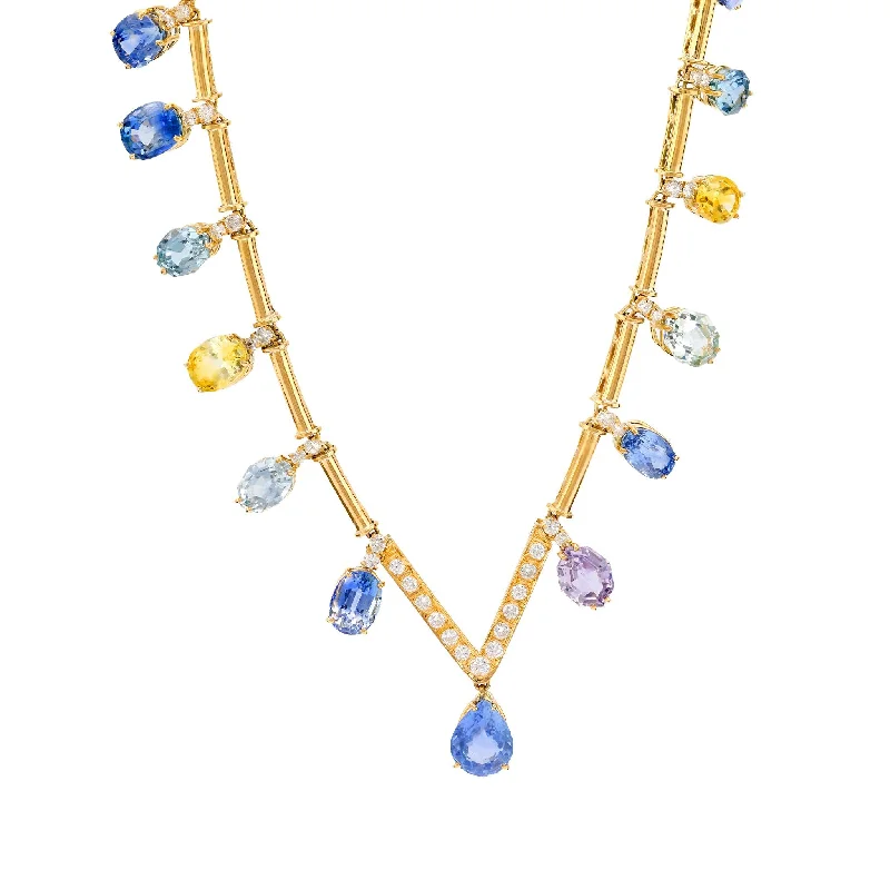 women's pendant chain necklaces -Exceptional GIA 58.56 carat sapphire diamond 18k yellow gold necklace