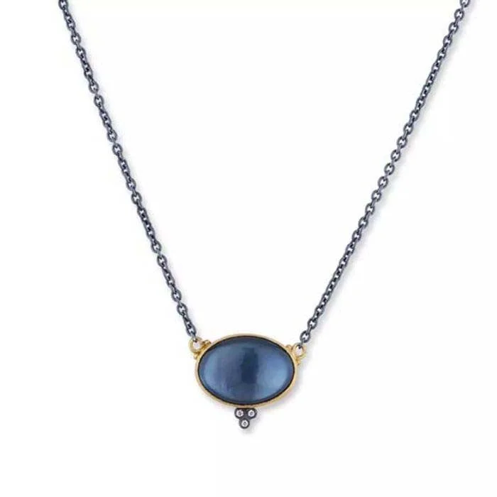 women's heart-shaped necklaces -Lika Behar Mare Nostrum Necklace with London Blue Topaz/Mother of Pearl and Diamonds in Oxidized Sterling Silver and 22K Yellow Gold