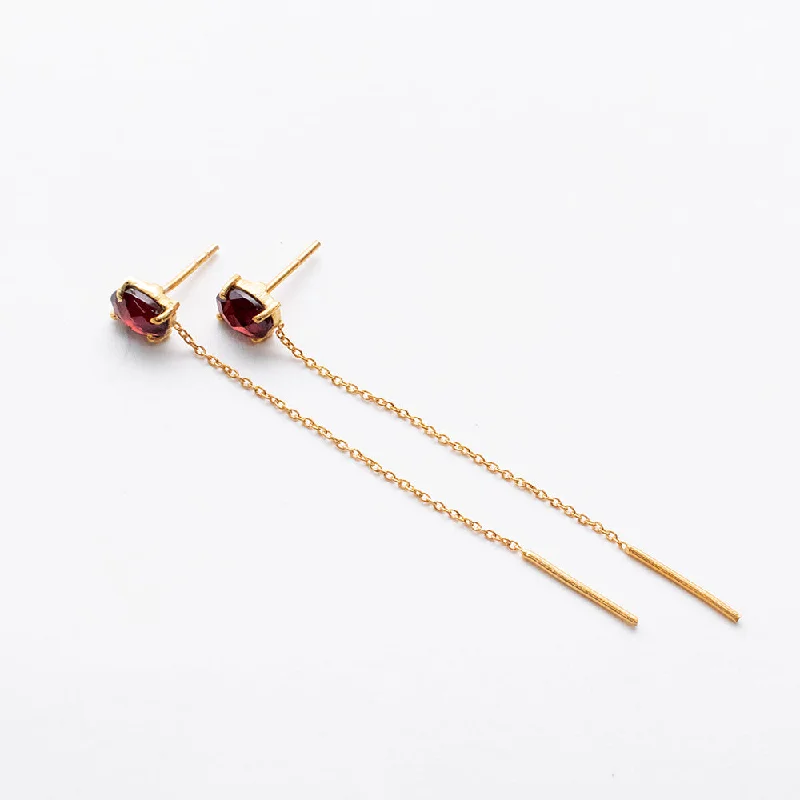 women's trendy stud earrings -Gold Plated Semi Precious Stud with Chain Earrings