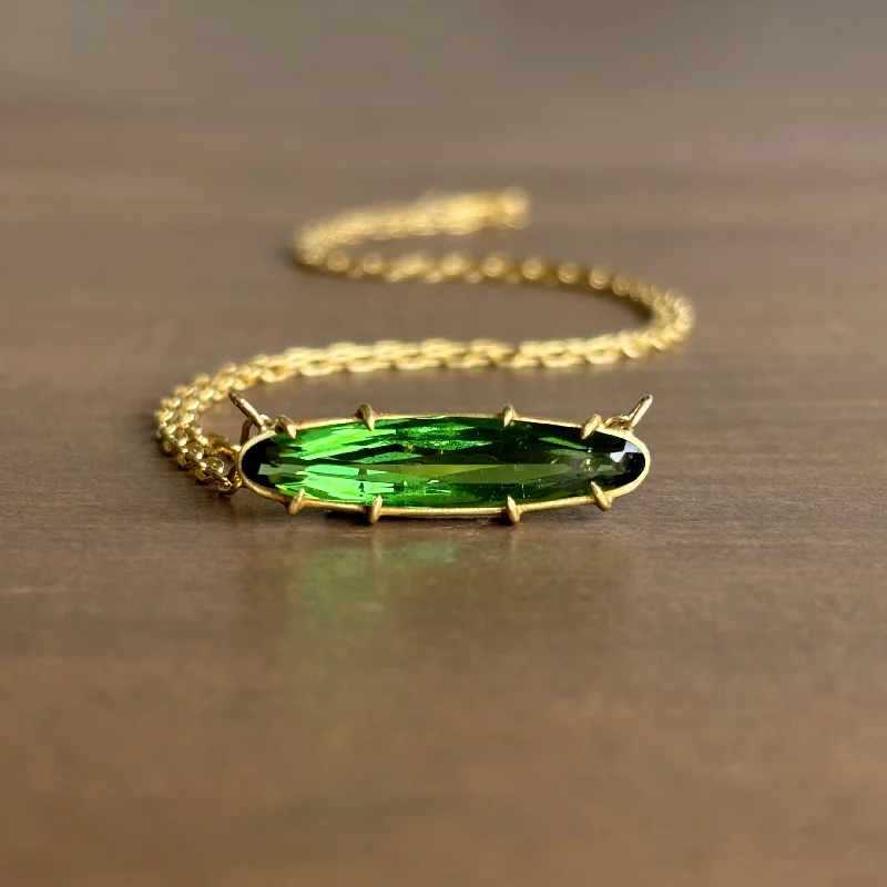 women's vintage style necklaces -Faceted Oblong Green Tourmaline Necklace