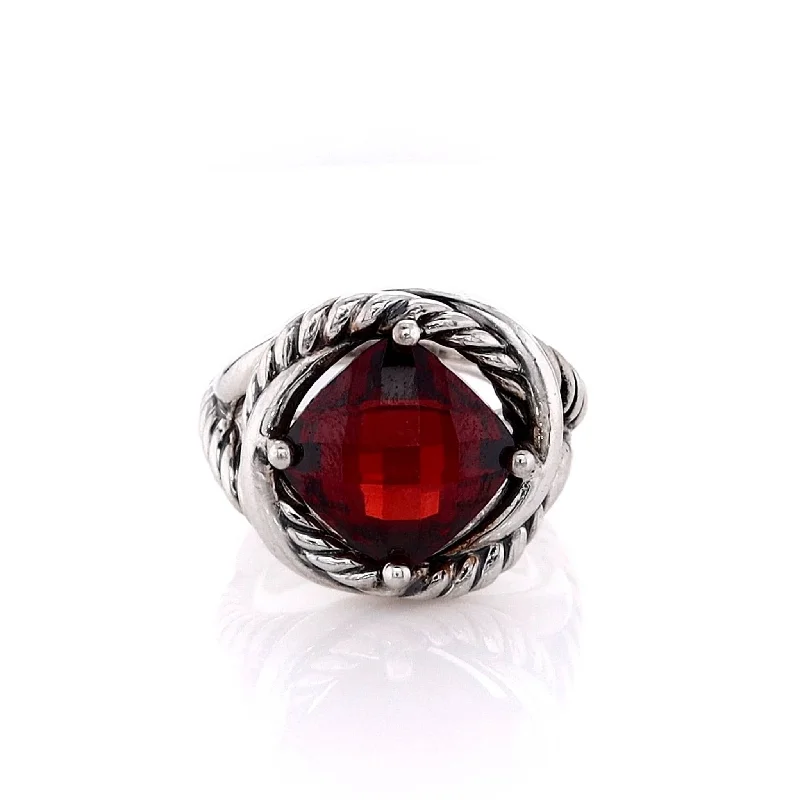 women's heart-shaped engagement rings -Estate David Yurman Infinity Collection Checkboard Garnet Split Shank Ring