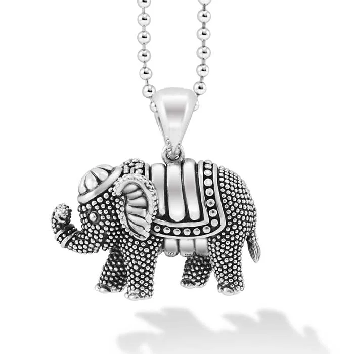 women's leather necklaces -LAGOS 34" Rare Wonders Elephant  Pendant Necklace in Sterling Silver