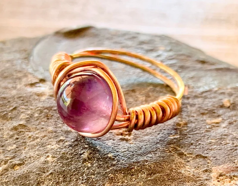 women's custom rings -Rosalinda Handmade Amethyst and Rose Gold Wire Wrapped Ring Size 6.5