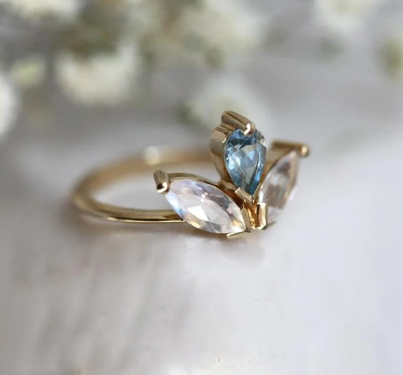 women's personalized necklaces -Lyanna Floral Moonstone And Aquamarine Ring