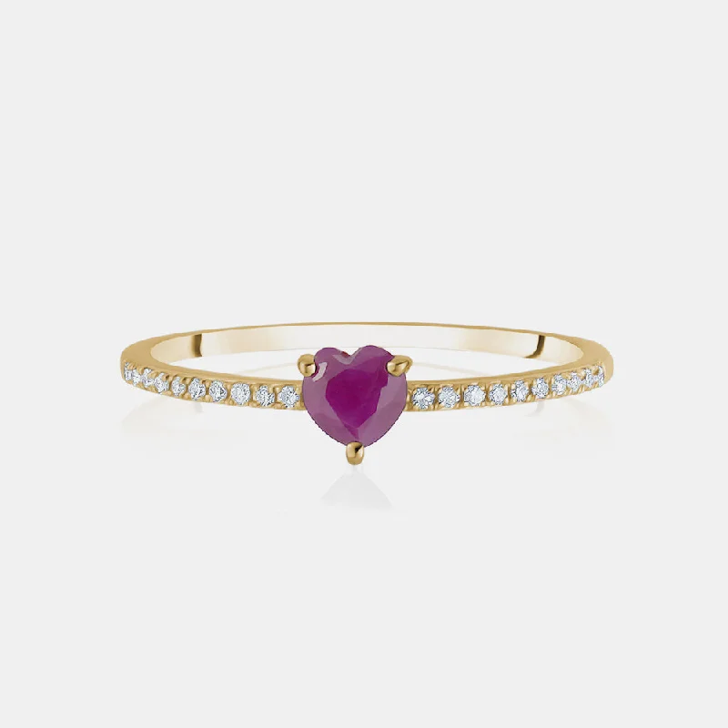 women's gemstone rings -Ruby Heart Pavé Ring