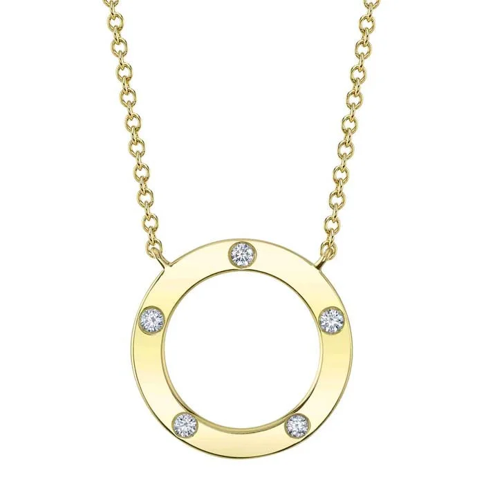 women's diamond necklaces -Shy Creation Diamond Circle Pendant Necklace in 14K Yellow Gold