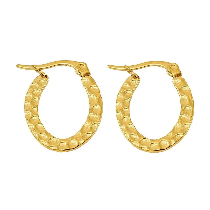 women's gold pendant earrings -Textured Gold Hoop Earrings – 18K Gold Plated Stainless Steel