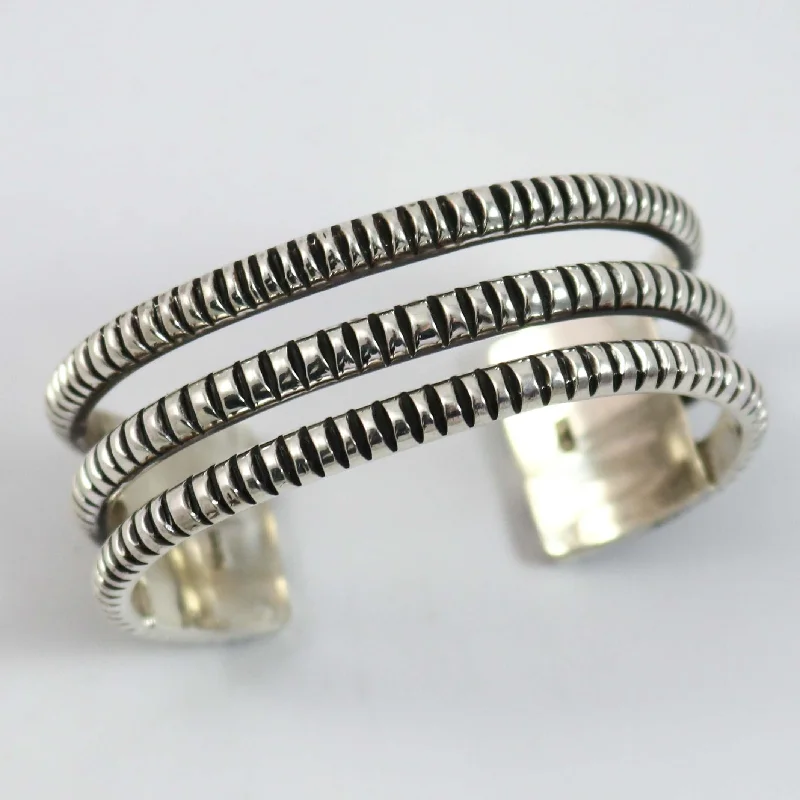 women's bangles set -Filed Silver Cuff