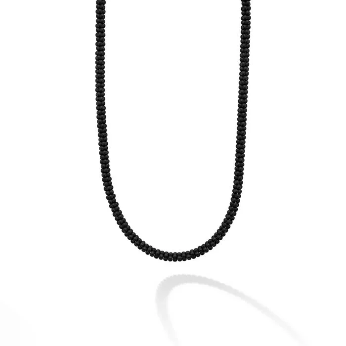 women's rustic style necklaces -LAGOS Black Caviar Matte Black Ceramic Beaded Necklace in Sterling Silver and 18K Yellow Gold