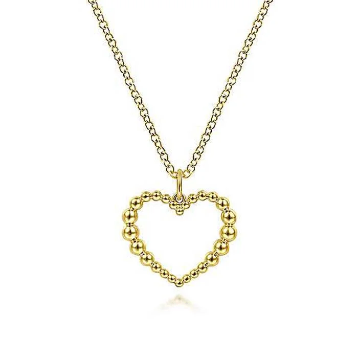 women's cross-shaped necklaces -Gabriel & Co. 17.5" Bujukan Beaded Open Heart Pendant Necklace in 14K Yellow Gold