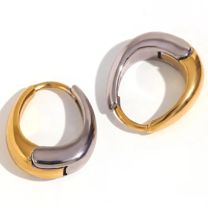 women's oval earrings -18K Gold and Silver Two-Tone Hoop Earrings – Stylish Huggie Hoops for Women