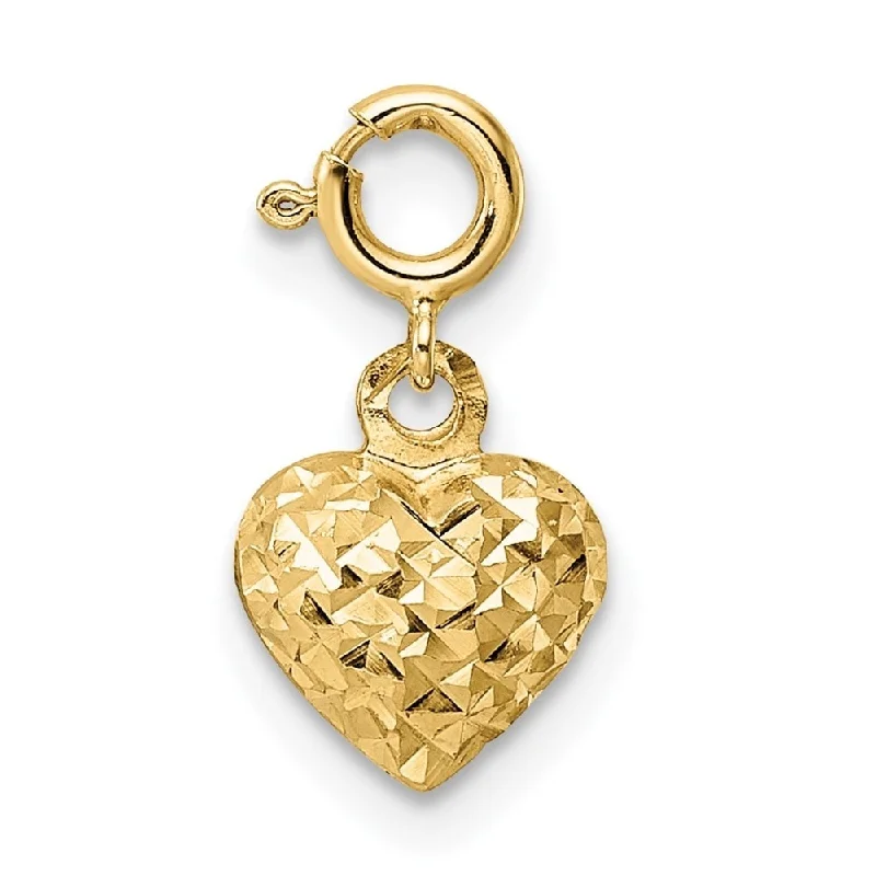 women's halo rings -Diamond2Deal 14K Yellow Gold 14mm Diamond-Cut Heart Spring Ring Charm (L- 0.56 Inch, W- 0.32 Inch)