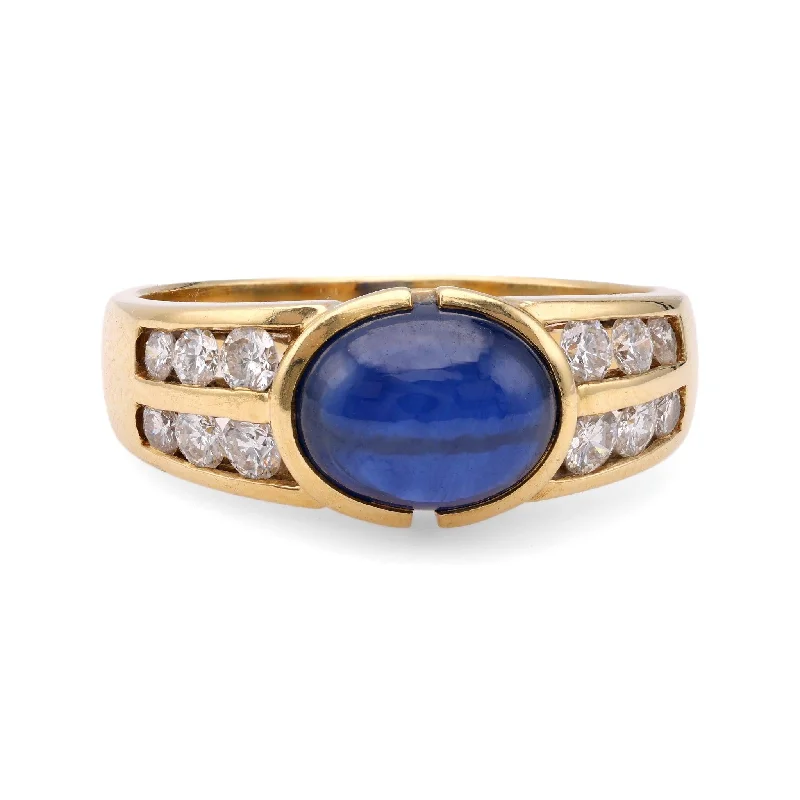 women's geometric necklaces -Vintage Sapphire Diamond 18k Yellow Gold Ring