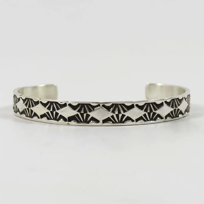 women's vintage charm bracelets -Stamped Silver Cuff