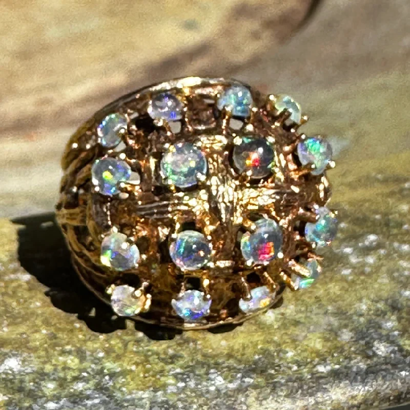 women's luxury rings -Vintage 14K Yellow Gold Crystal Fire Opal Dome Ring Size 5