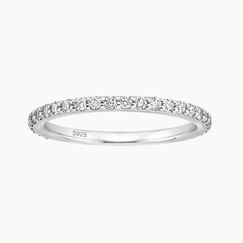 women's birthstone engagement rings -Sterling Silver Full Pave Cubic Zirconia Eternity Ring