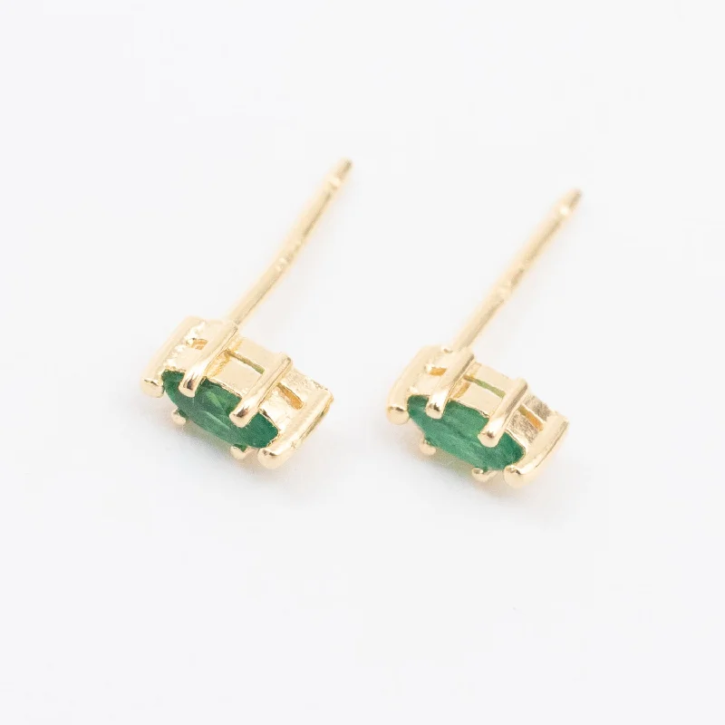 women's geometric earrings -Gold Vermeil Marquis Emerald Claw Shaped Studs