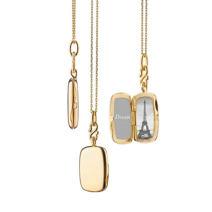 women's glamorous necklaces -Monica Rich Kosann "Britt" Slim Locket Necklace in 18K Yellow Gold