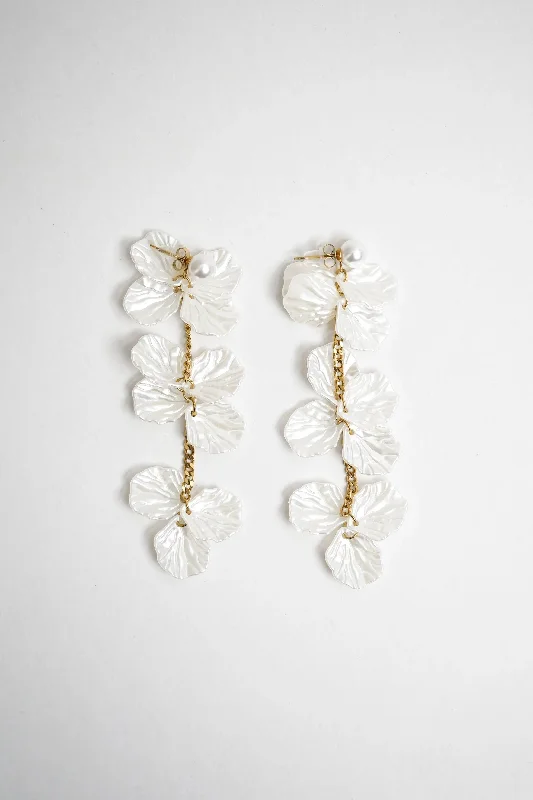 women's designer earrings -Pearl and Gold-Plated Floral Drop Earrings