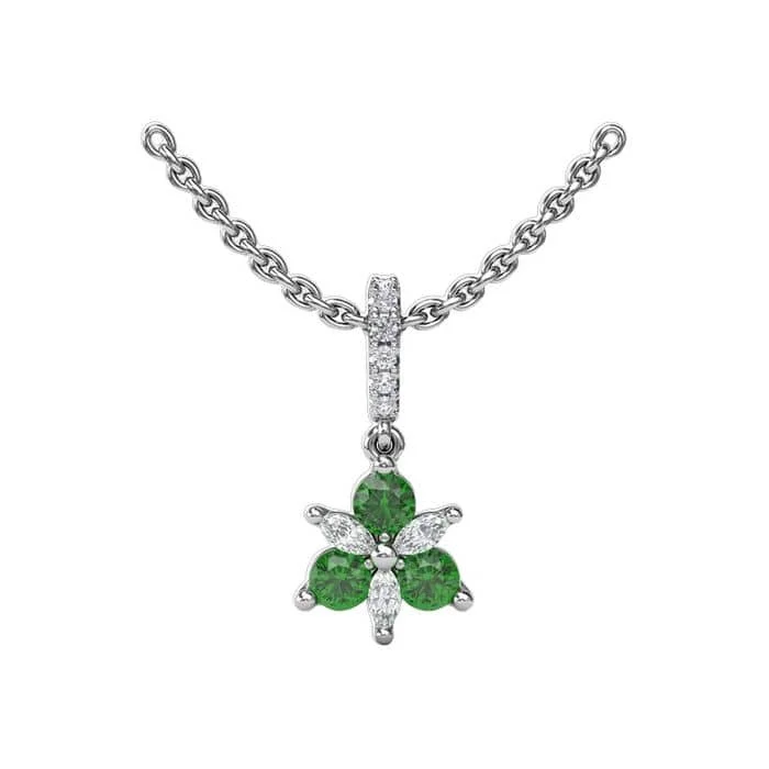 women's colored gemstone necklaces -Fana Emerald and Diamond Trio Pendant Necklace in 14K White Gold