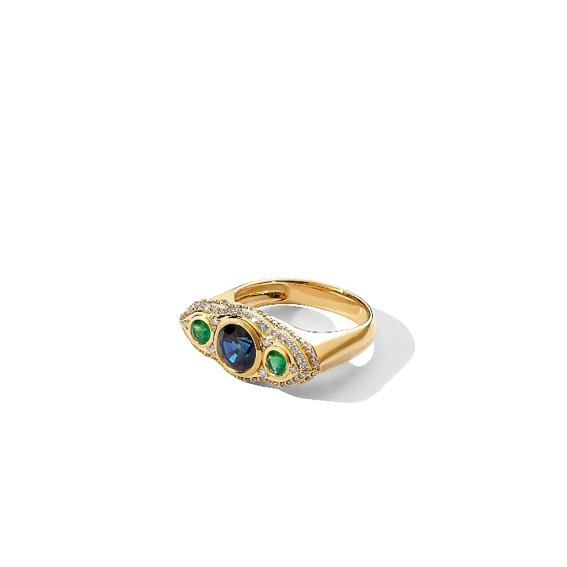 women's triple-stone rings -Blue Sapphire & Emerald Mogul Ring