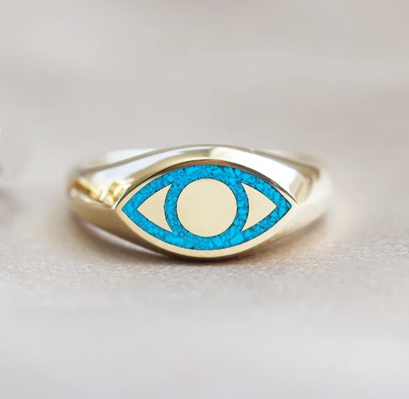 women's simple gold necklaces -All seeing eye Gold signet ring