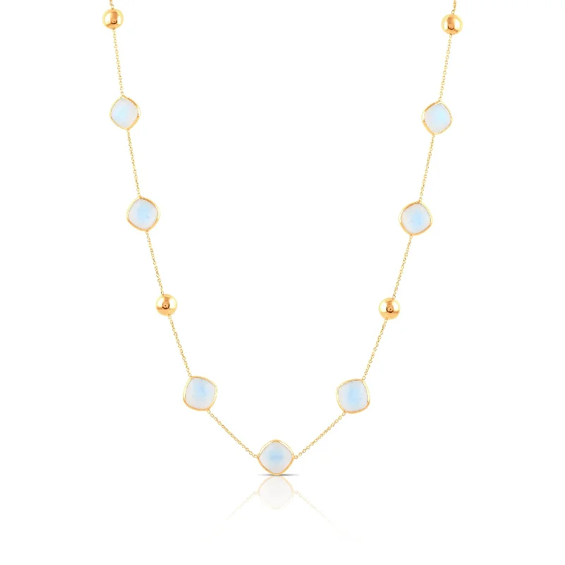 women's trendy necklaces -Rainbow Moonstone Square Necklace In 18K Yellow Gold