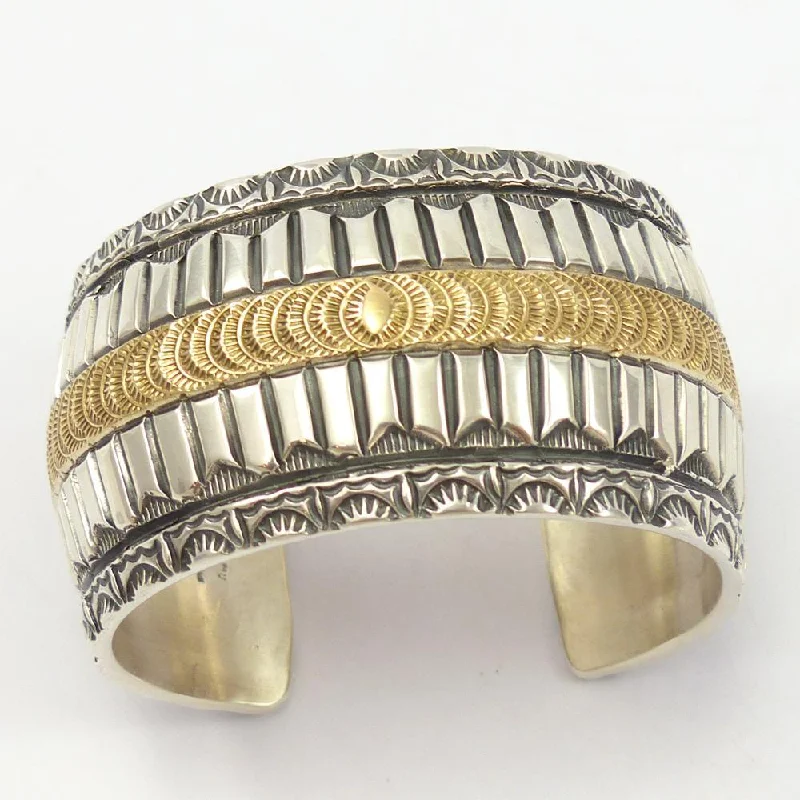 women's diamond-studded bangles -Gold on Silver Cuff