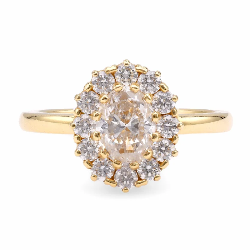 women's luxury diamond necklaces -Vintage Inspired Diamond 18K Yellow Gold Cluster Ring