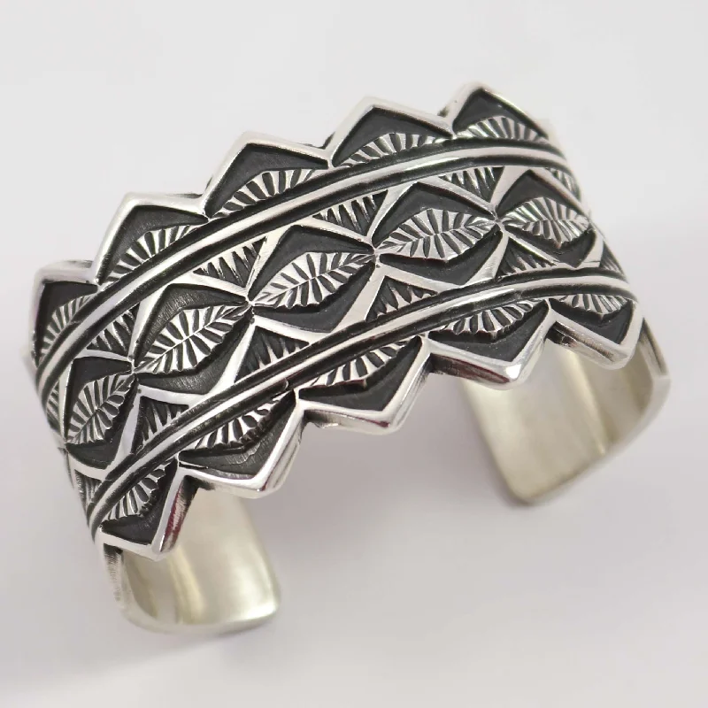 women's handcrafted bangles -Stamped Silver Cuff