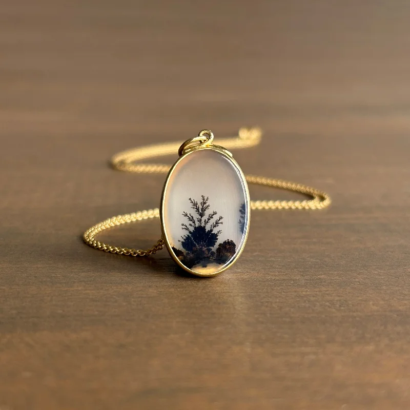 women's diamond necklaces for her -Oval Sea Fan Dendrite Agate Pendant