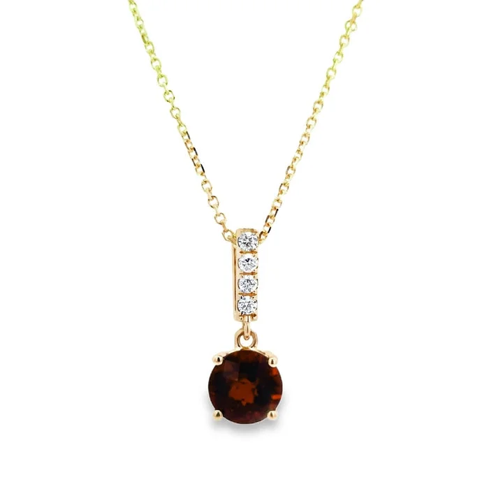 women's dainty necklaces -Mountz Collection Garnet and Diamond Pendant Necklace in 14K Yellow Gold