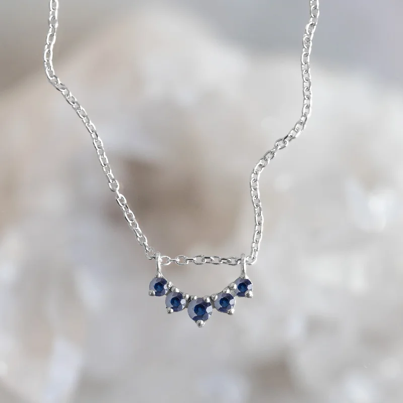 women's crystal pendant necklaces -Custom Blue Sapphire Gemstone Sunburst Necklace | 10K White Gold