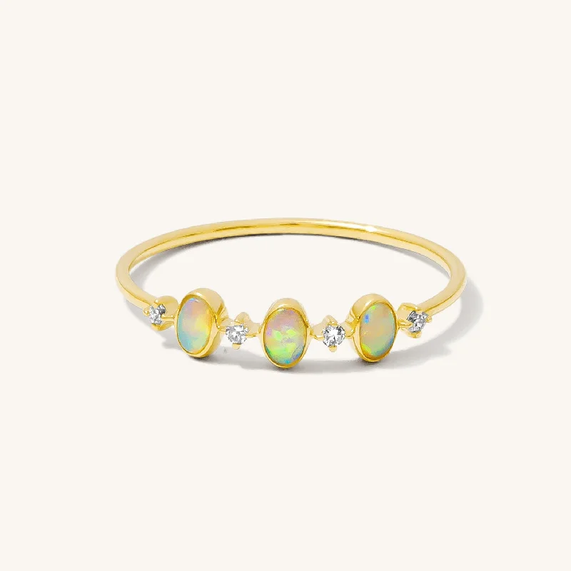 women's chunky necklaces -Triple Opal + Diamond Ring