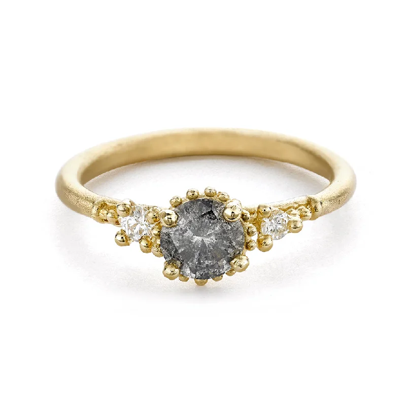 women's bridal rings -Grey Diamond Beaded Solitaire Ring