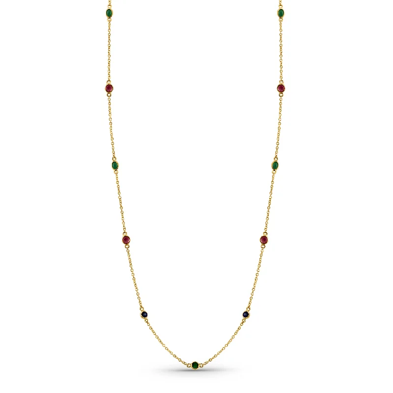 women's leather necklaces -Multicolor Stone Mix Shape Necklace In 18K Yellow Gold