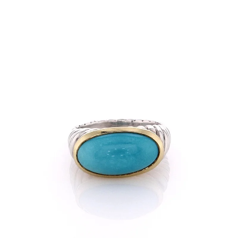 women's colorful gemstone rings -Estate David Yurman Two-Tone Oval Turquoise Cabochon Ring