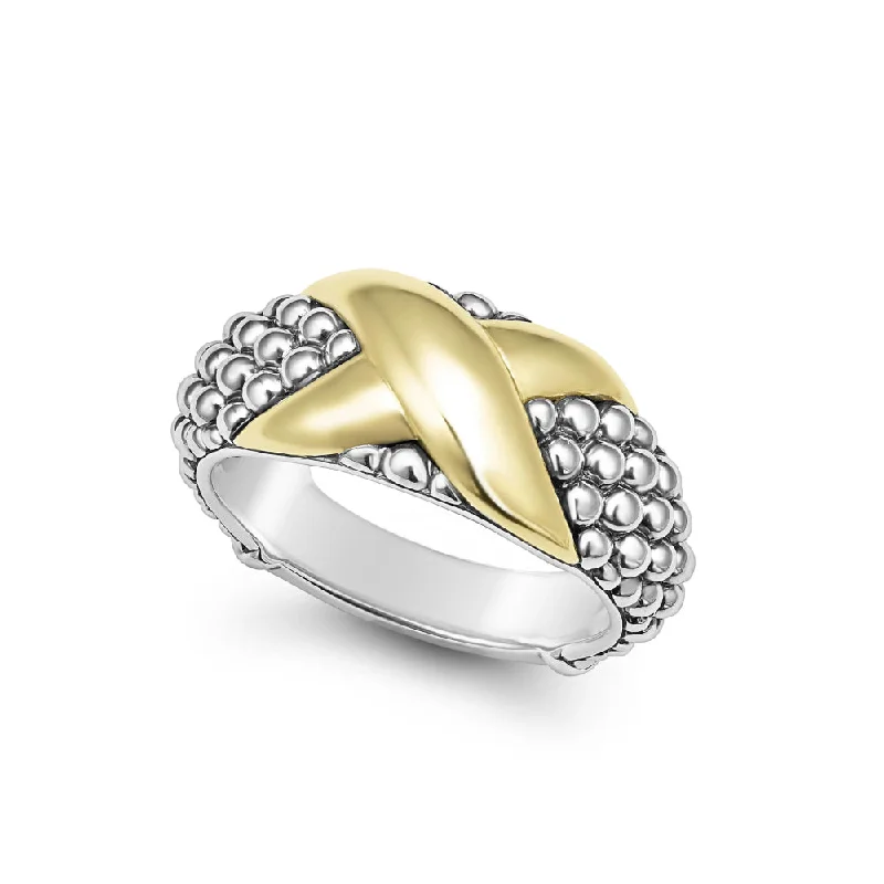 women's two-tone engagement rings -Lagos Embrace Two-Tone X Caviar Ring