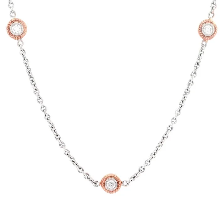 women's flower-shaped necklaces -Simon G. 18" Double Milgrain Diamond by the Yard Necklace in 18K White and Rose Gold