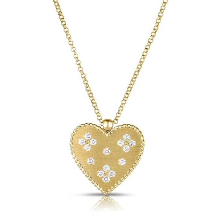 women's delicate necklaces -Roberto Coin .21CTW Venetian Princess Large Heart Necklace in 18K Yellow Gold