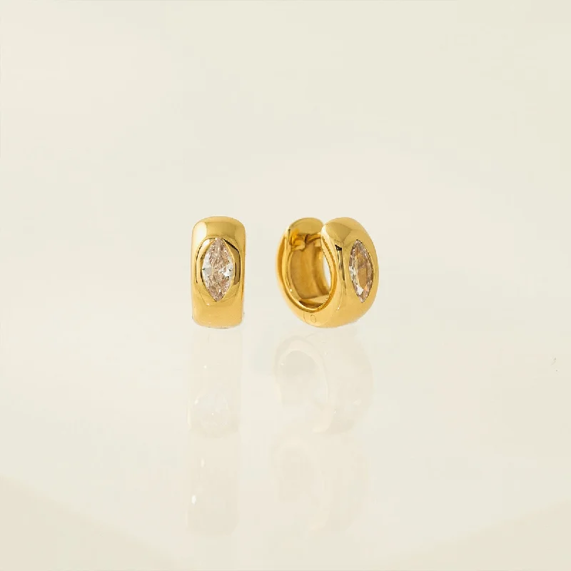 women's diamond earrings -Gold Marquise Chunky Huggie Hoop Earrings