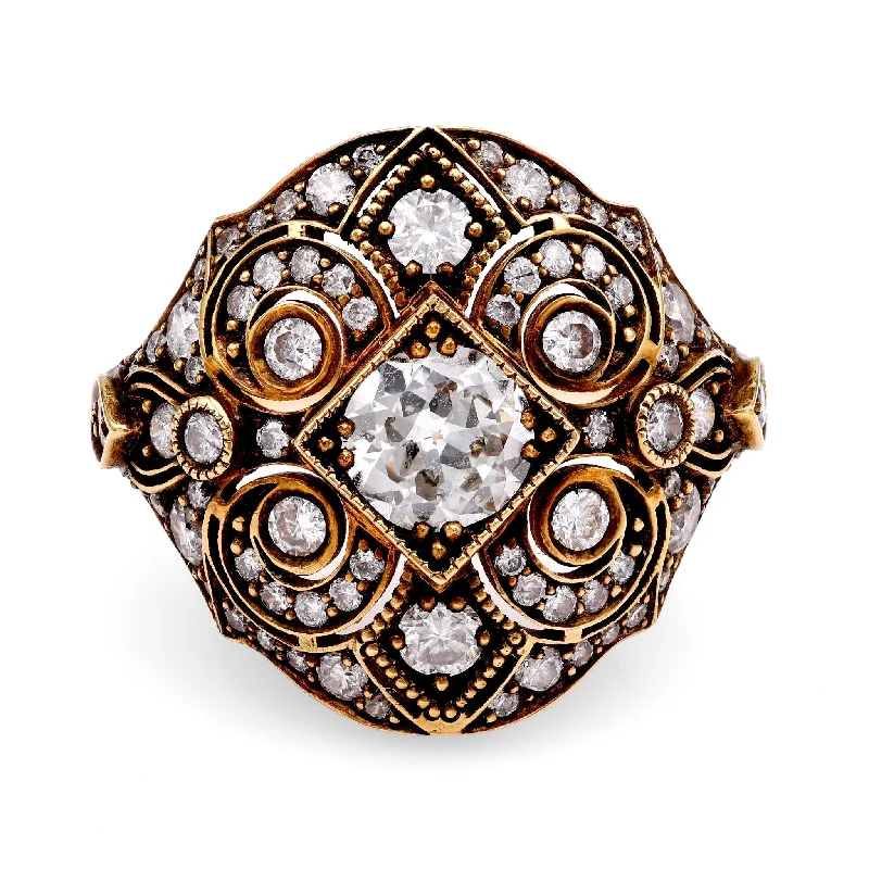 women's anniversary necklaces -18k Yellow Gold Diamond Bombe Ring