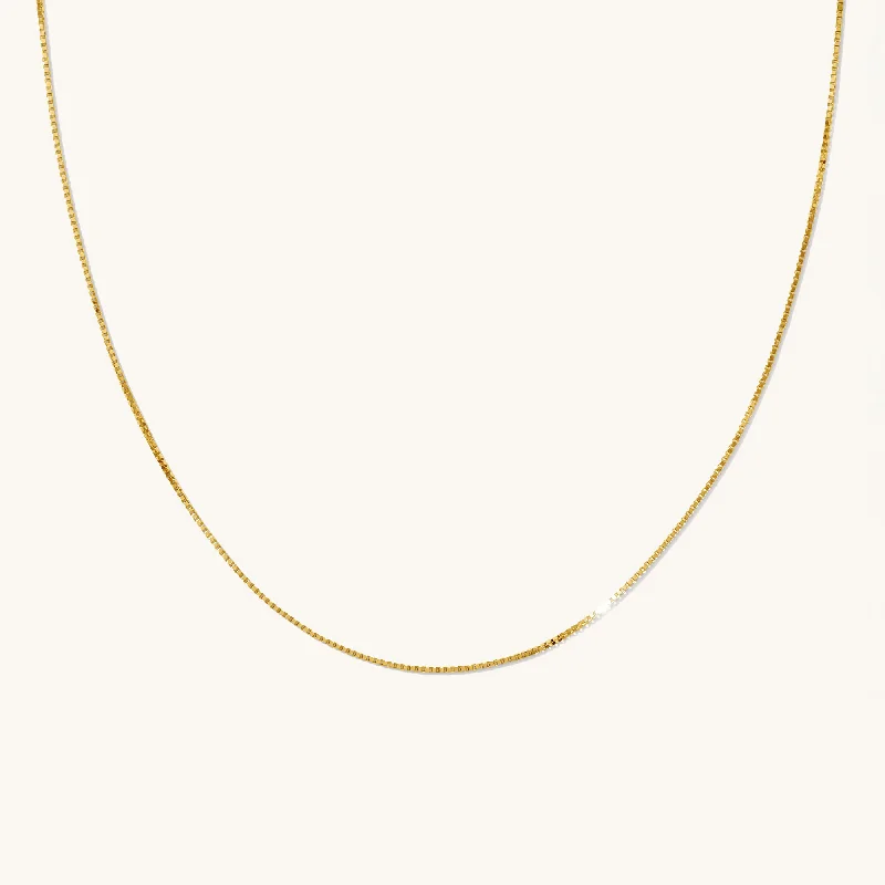 women's creative necklaces -Thin Box Chain Necklace - 14k Solid Gold