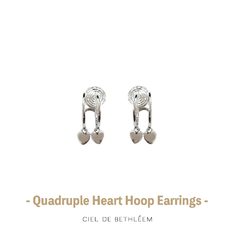 women's unique earrings -Quadruple Heart Hoop Earrings