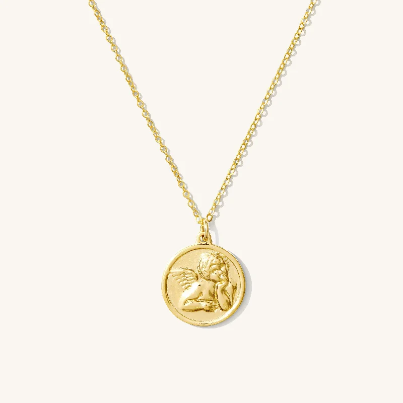 women's birthday gift necklaces -Angel Medallion Necklace