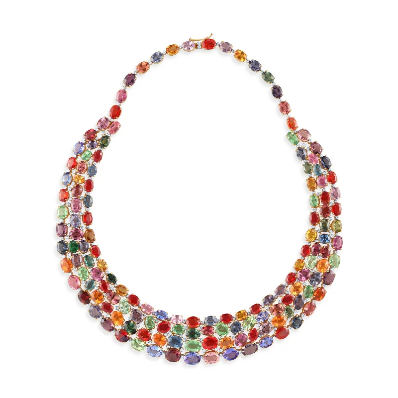 women's modern design necklaces -Mulicolor Tourmaline & Diamond Necklace In 18K Yellow Gold