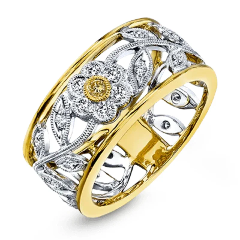 women's unique rings for her -Simon G. 18k Two-Tone Trellis Ring with Diamonds