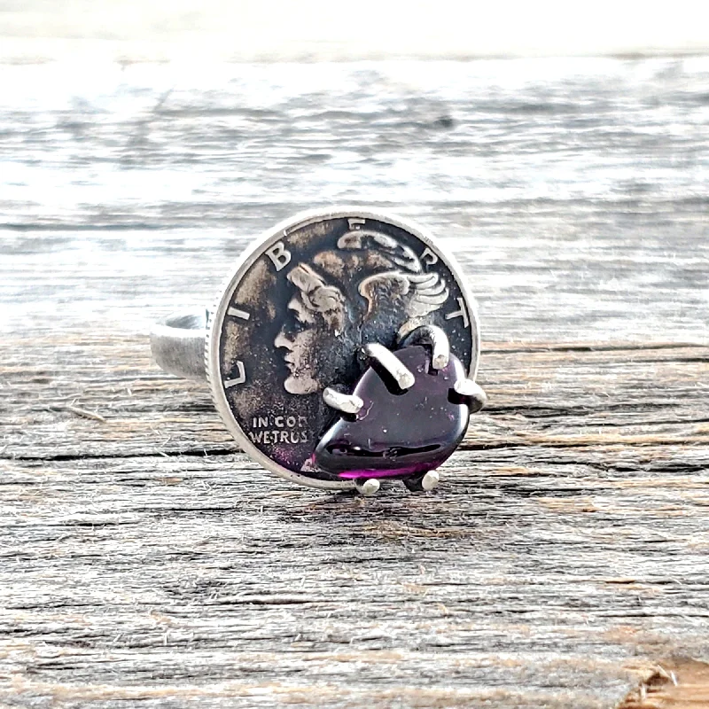 women's custom wedding rings -Garnet Mercury Dime Ring