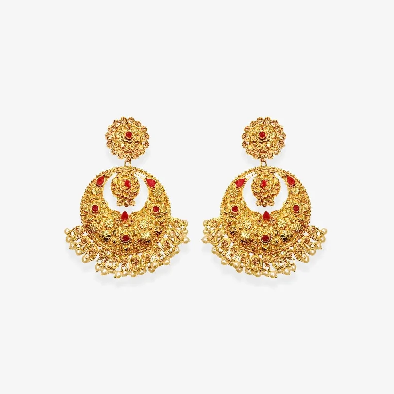 women's silver stud earrings -Red Stones Chandbali Earrings | Fashion jewellery Australia